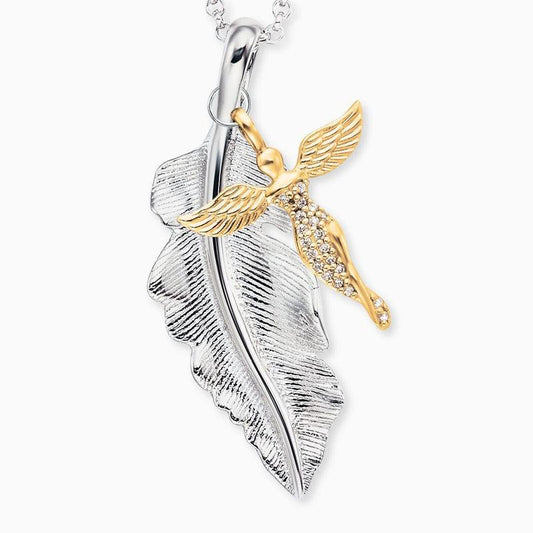 Engelsrufer Necklace Feather & Angel CZ Yellow Gold