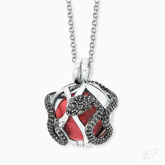 Engelsrufer Necklace Decorated with Black Zirconia with Red MOP Effect Sound Ball