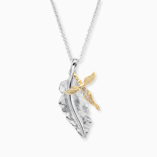 Engelsrufer Necklace Feather & Angel CZ Yellow Gold